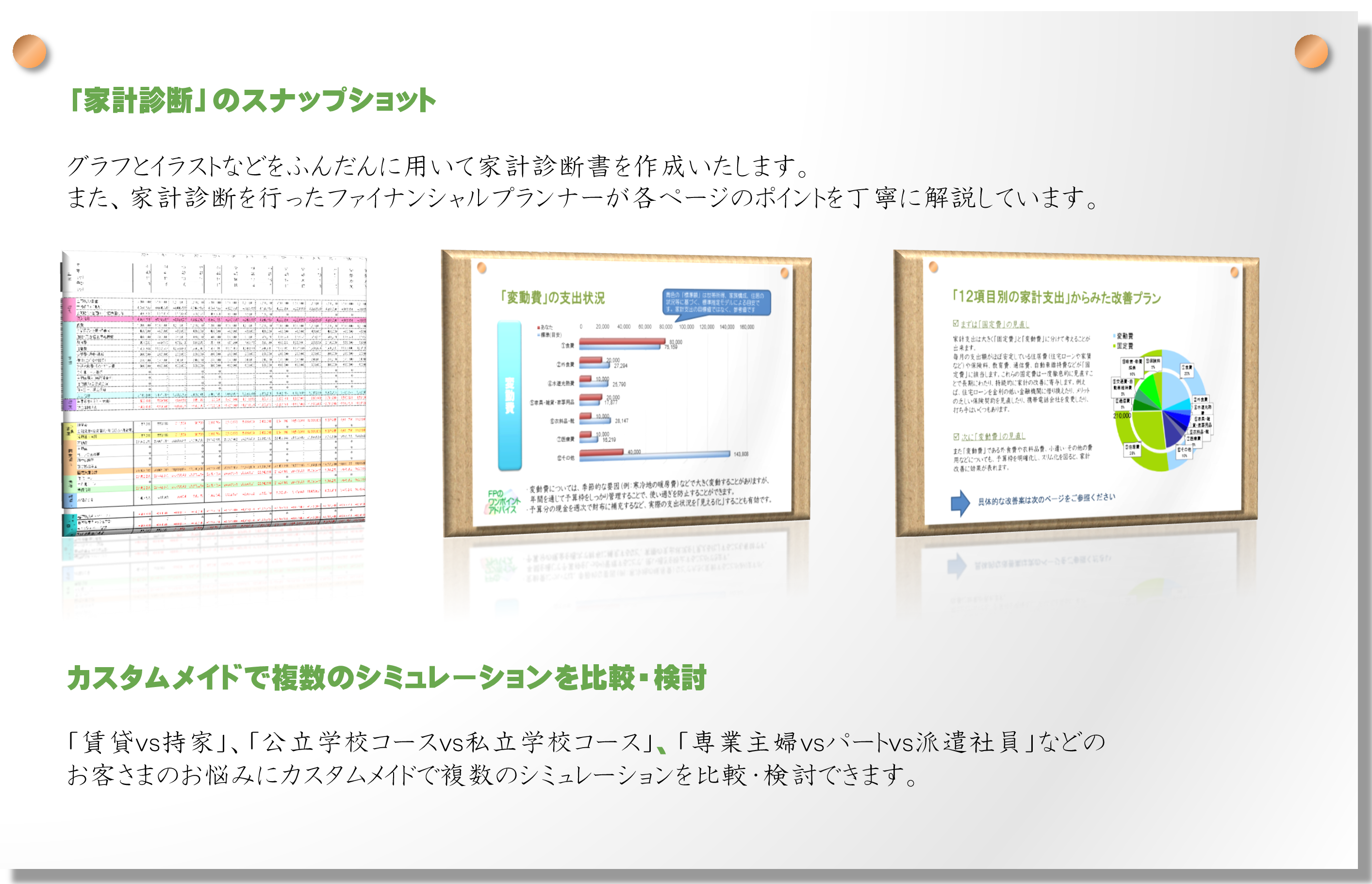 「家計診断」のスナップショット、カスタムメイドで複数のシミュレーションを比較・検討